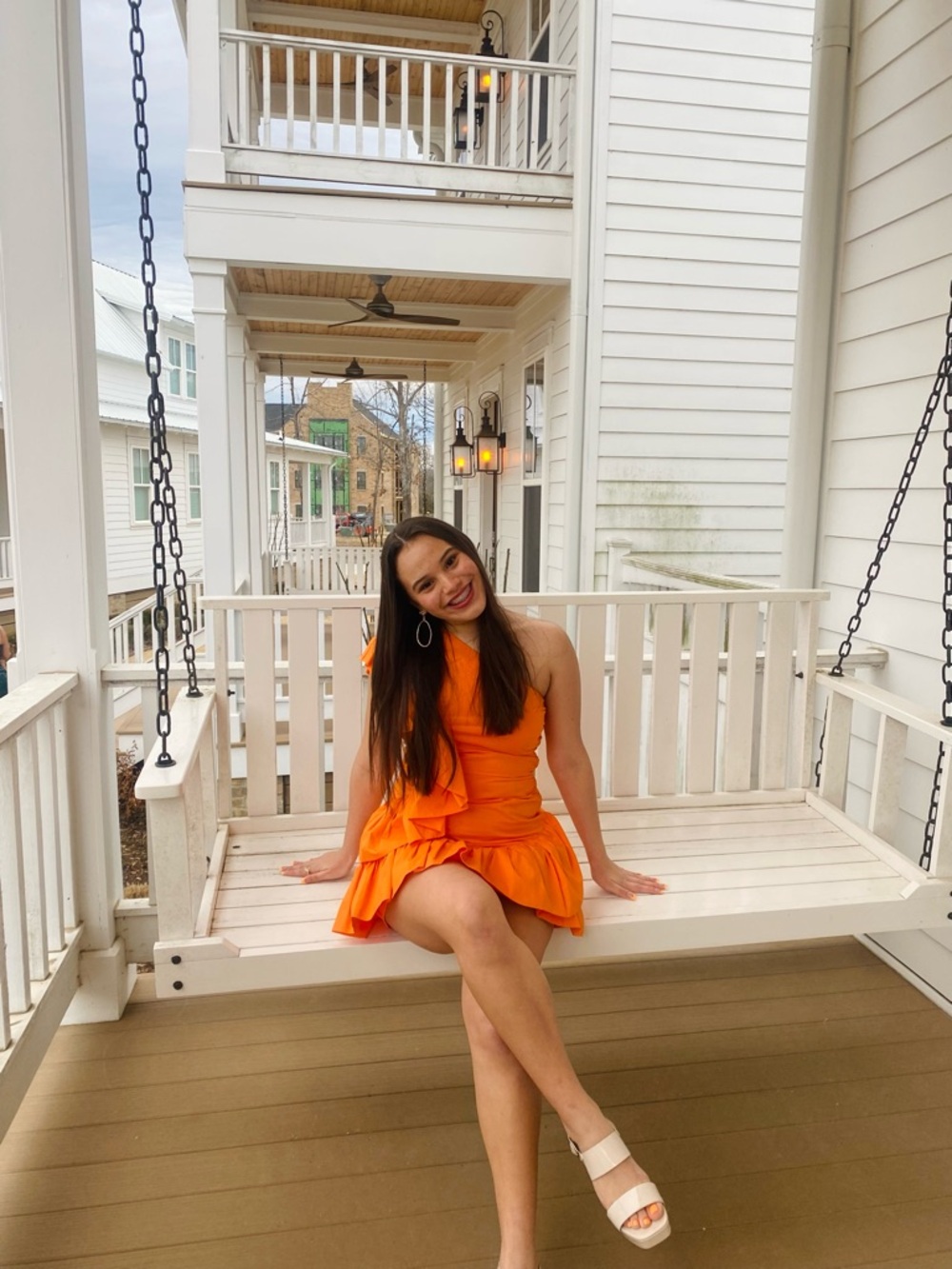 Bright Orange Ruffle One-Shoulder Dress